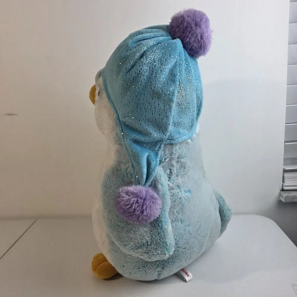 16” Aurora World Plush Blue Penguin Winter Hat W/ Purple Pom Pom Stuffed Animal